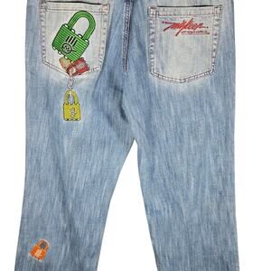 Miskeen Jeans Mens 38 Straight Leg Embroidered Padlock Streetwear Skate Y2K